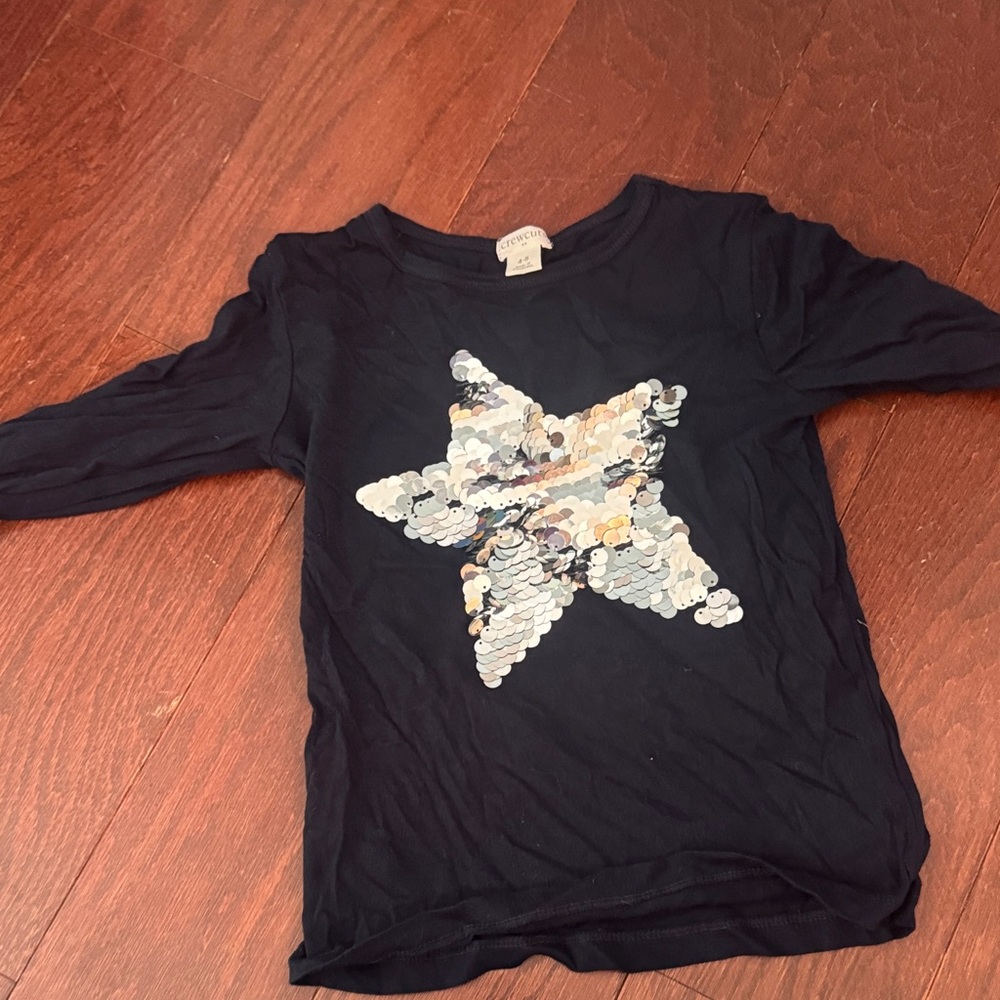 Crewcuts Black Long Sleeve Tee with Sequin Star